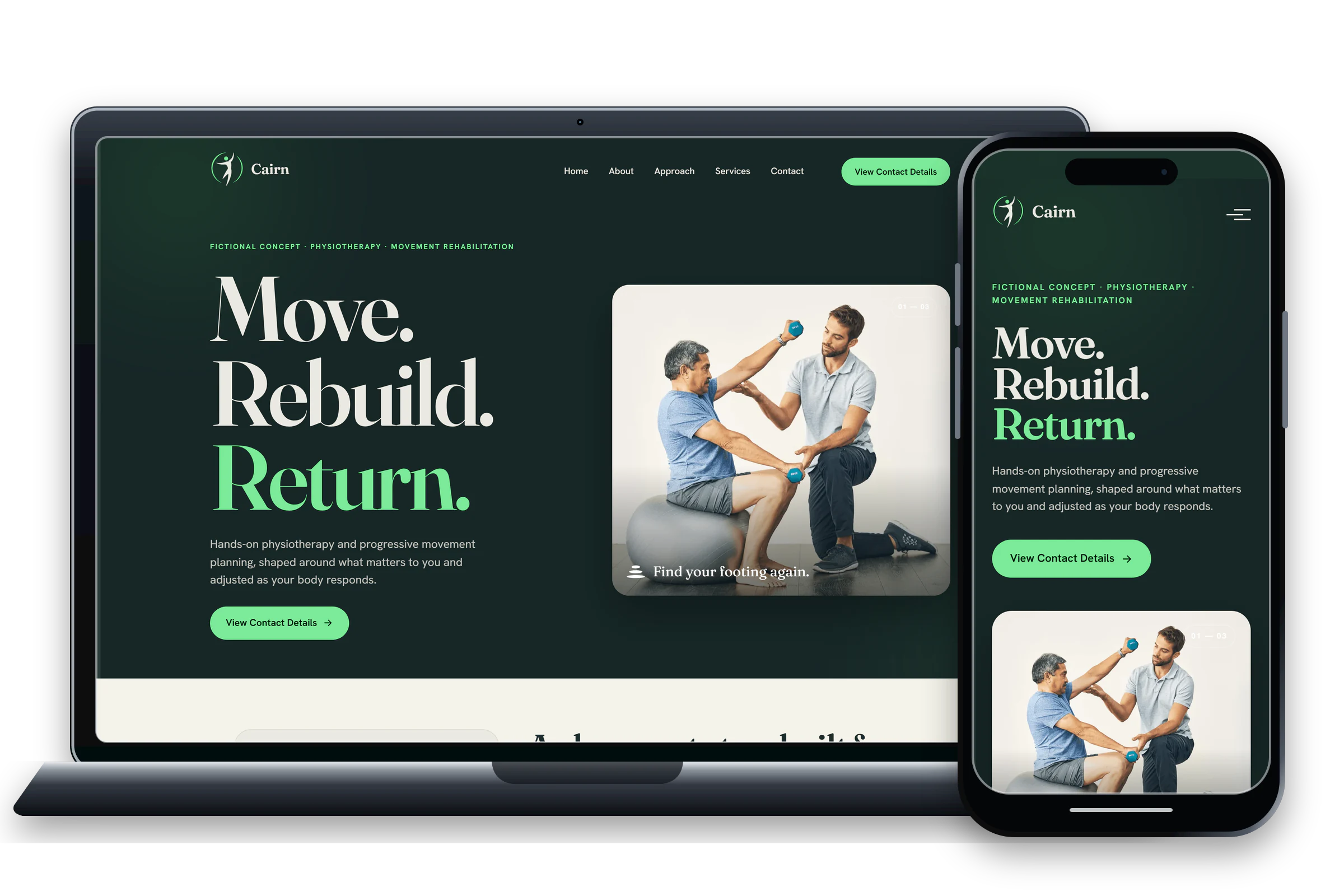 Cairn website design shown on laptop and phone screens