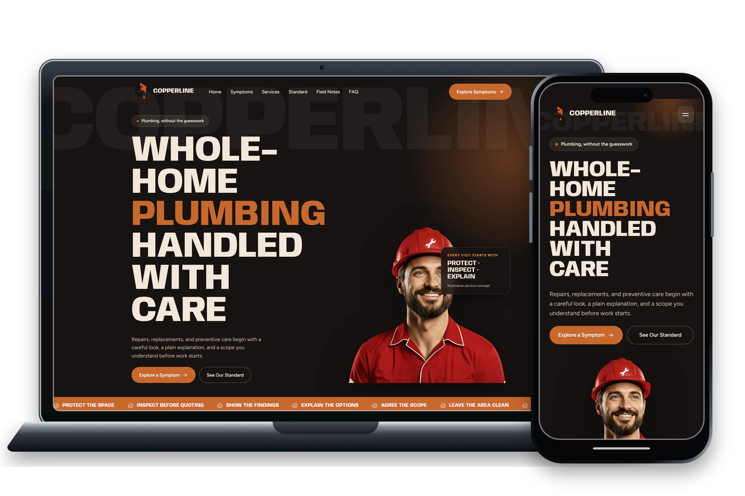 Copperline website design shown on laptop and phone screens