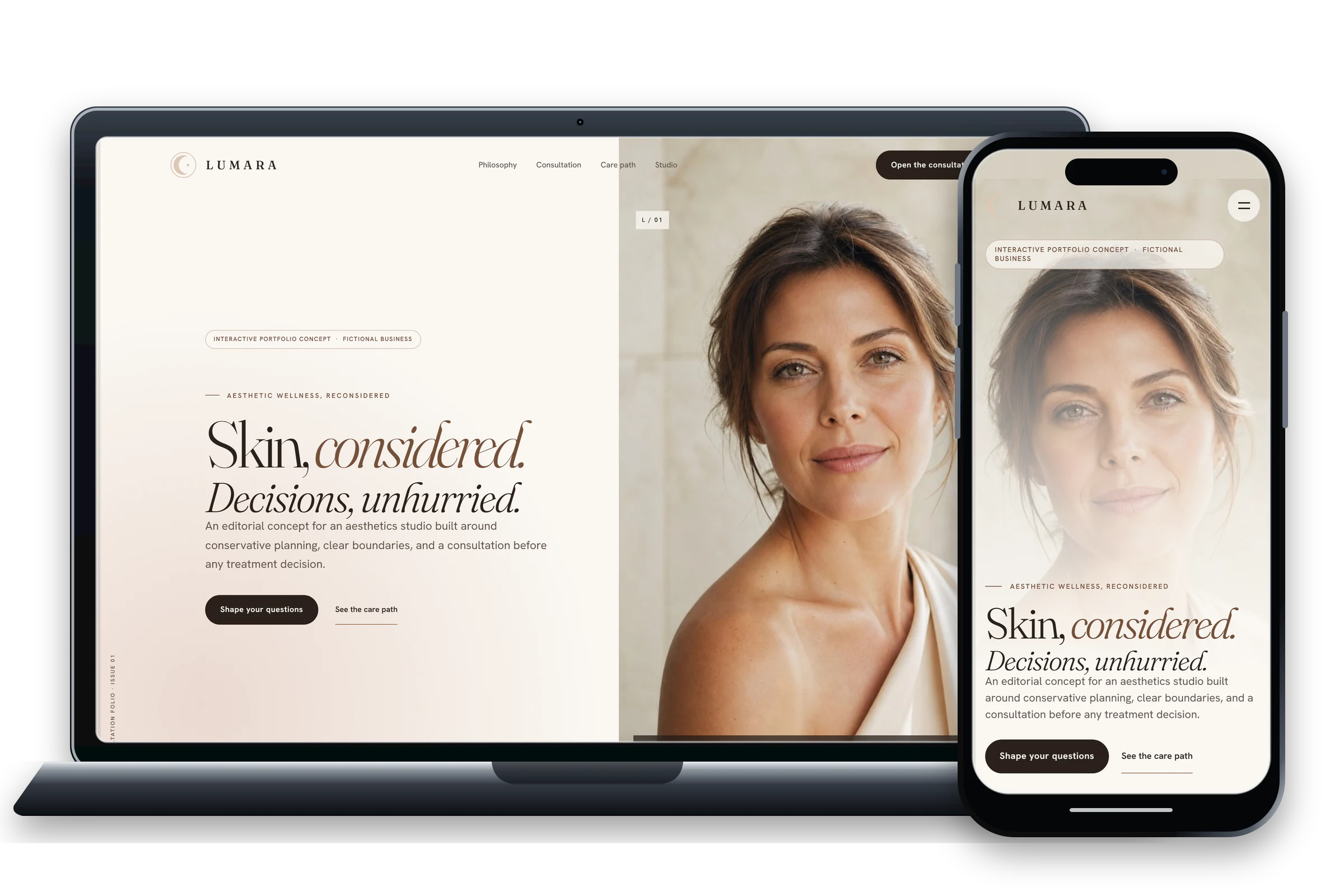 Lumara website design shown on laptop and phone screens
