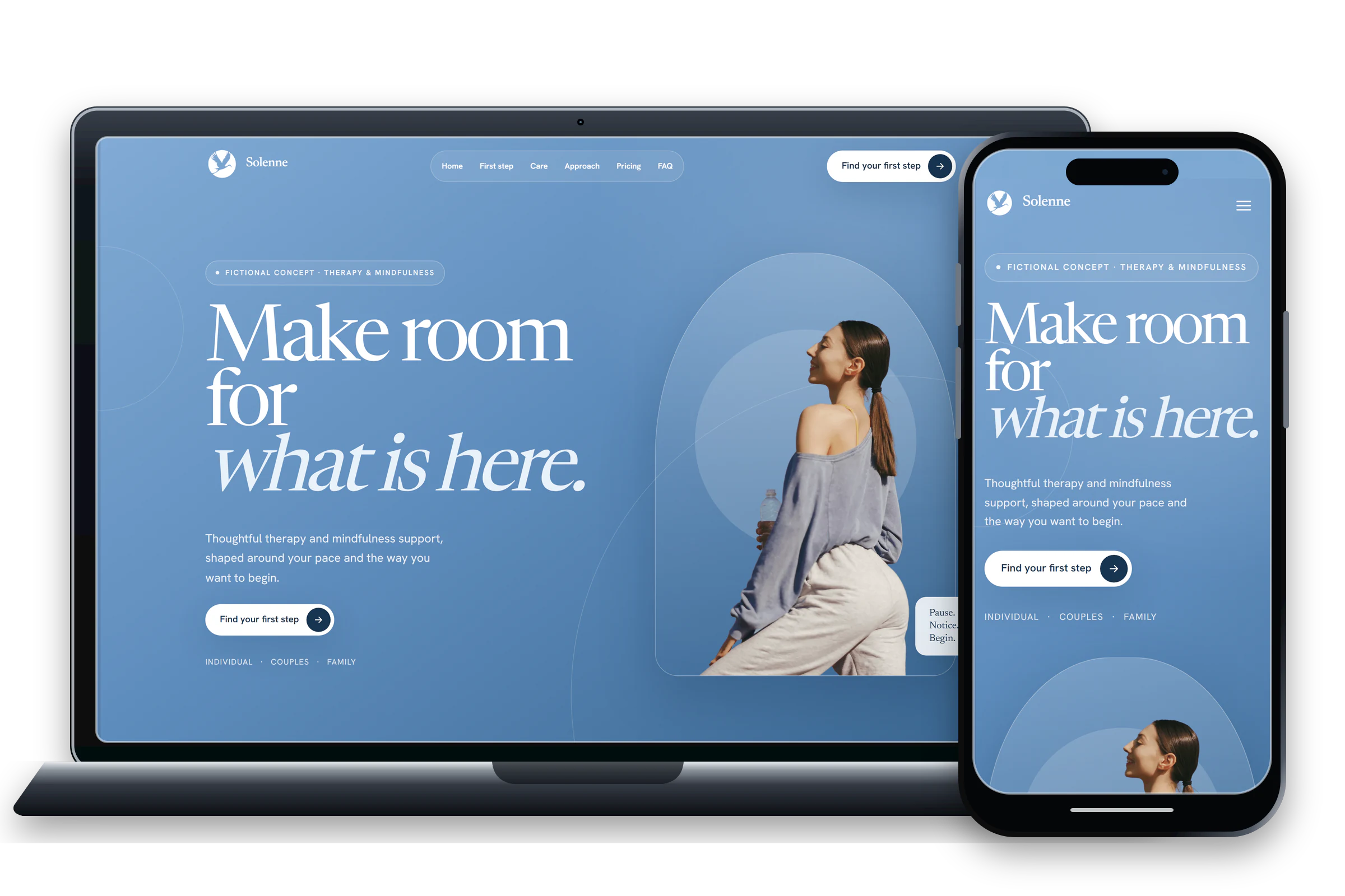 Solenne website design shown on laptop and phone screens