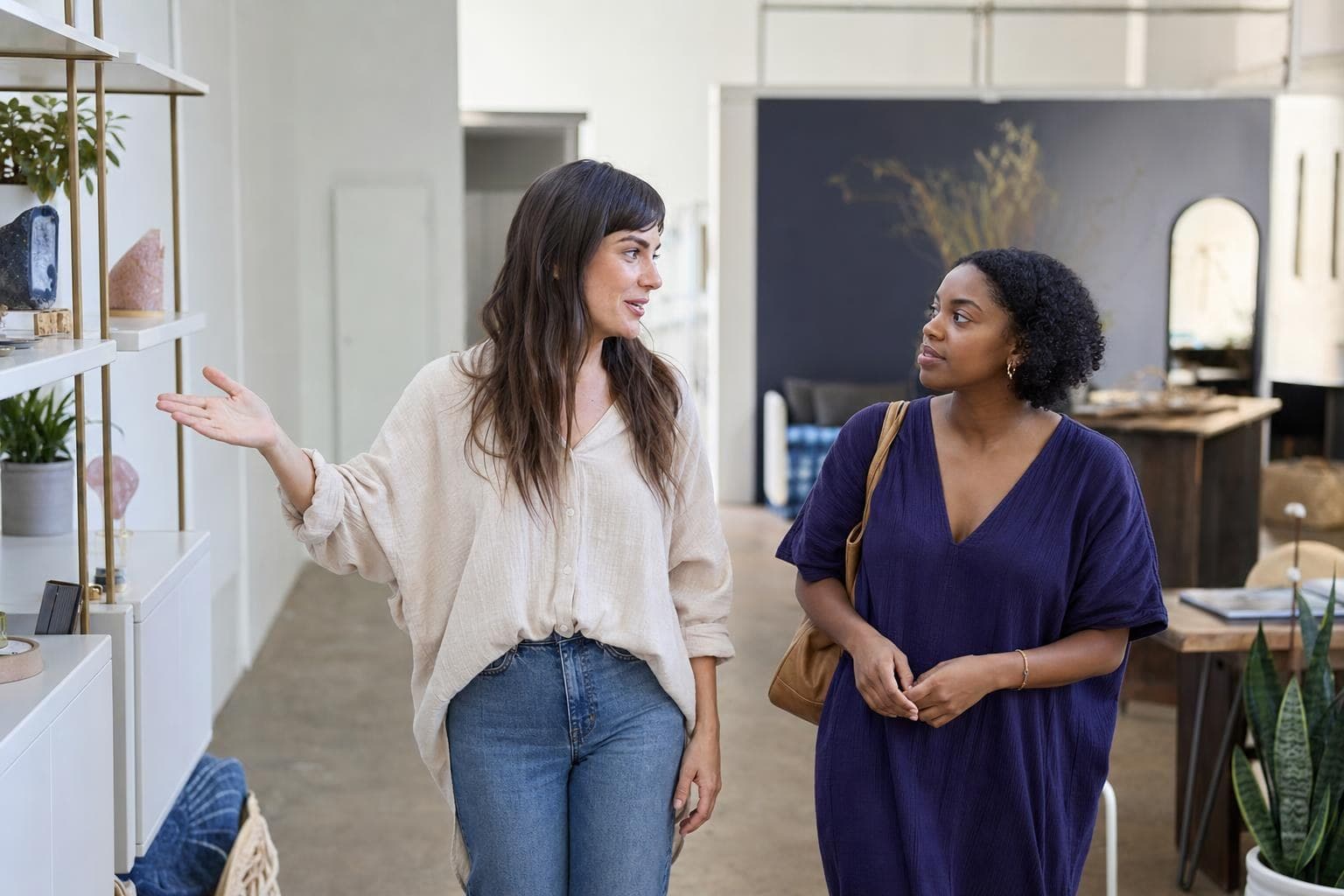 A photo of a business owner calmly walking a customer through what to expect, both relaxed and at ease.