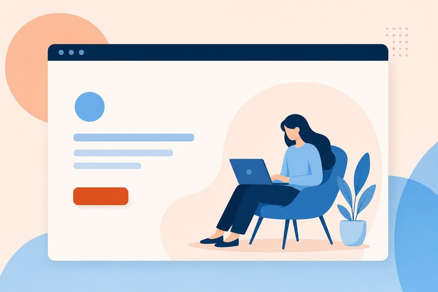A flat illustration of a single focused web page with one clear call-to-action button.