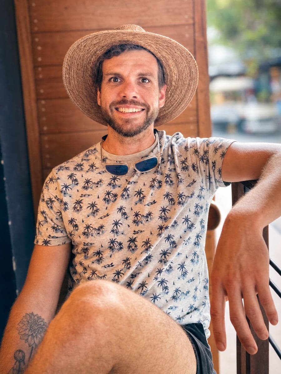 Pete relaxing in a straw hat on a trip in Mexico