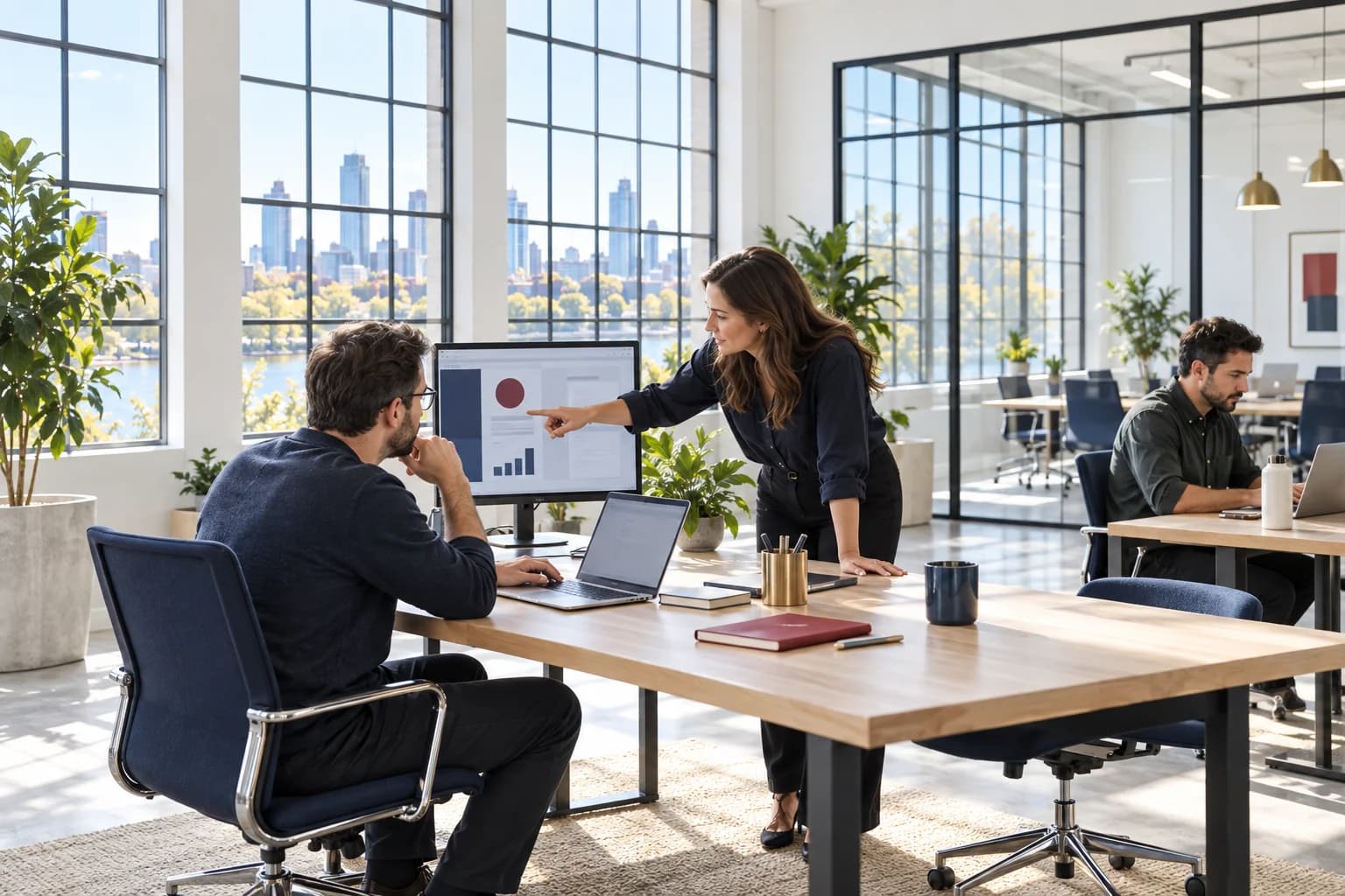 A small software team collaborating in a bright, open product studio