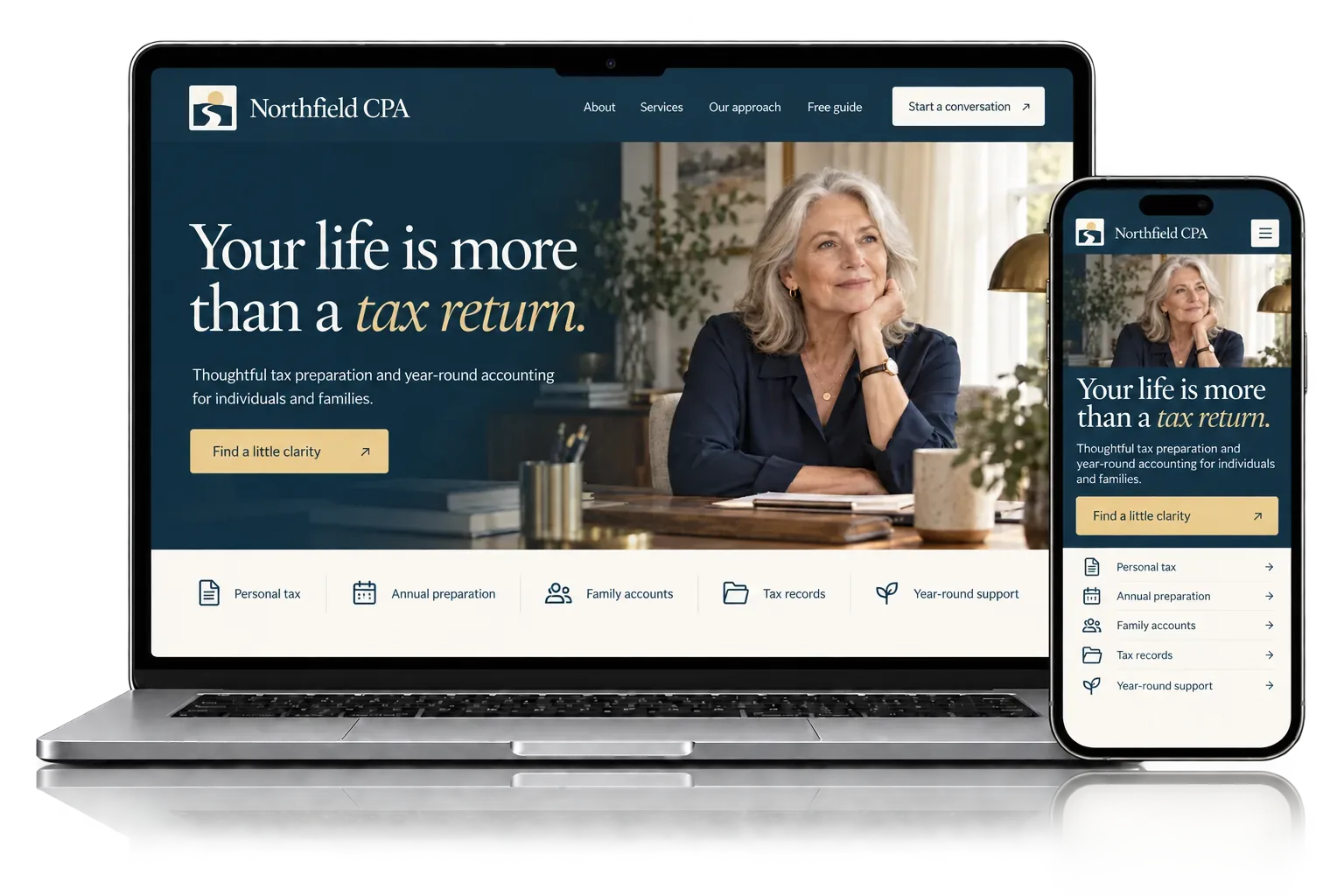 Northfield CPA website shown on a laptop and a phone