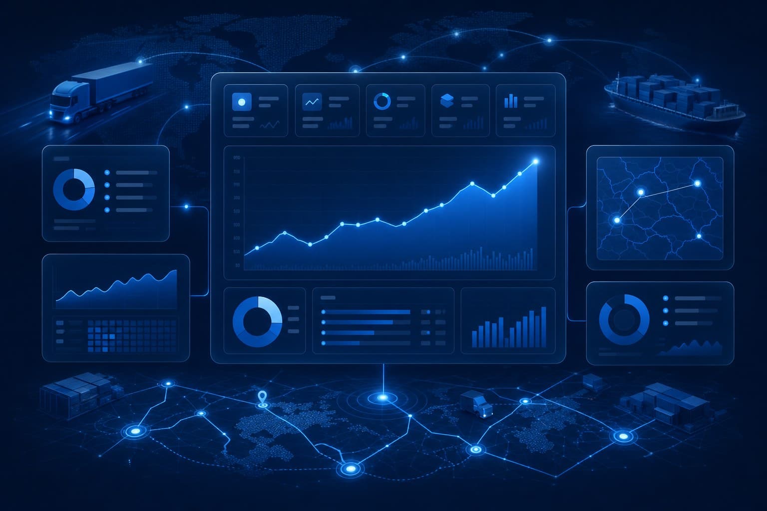 Abstract logistics analytics dashboard in cobalt blues