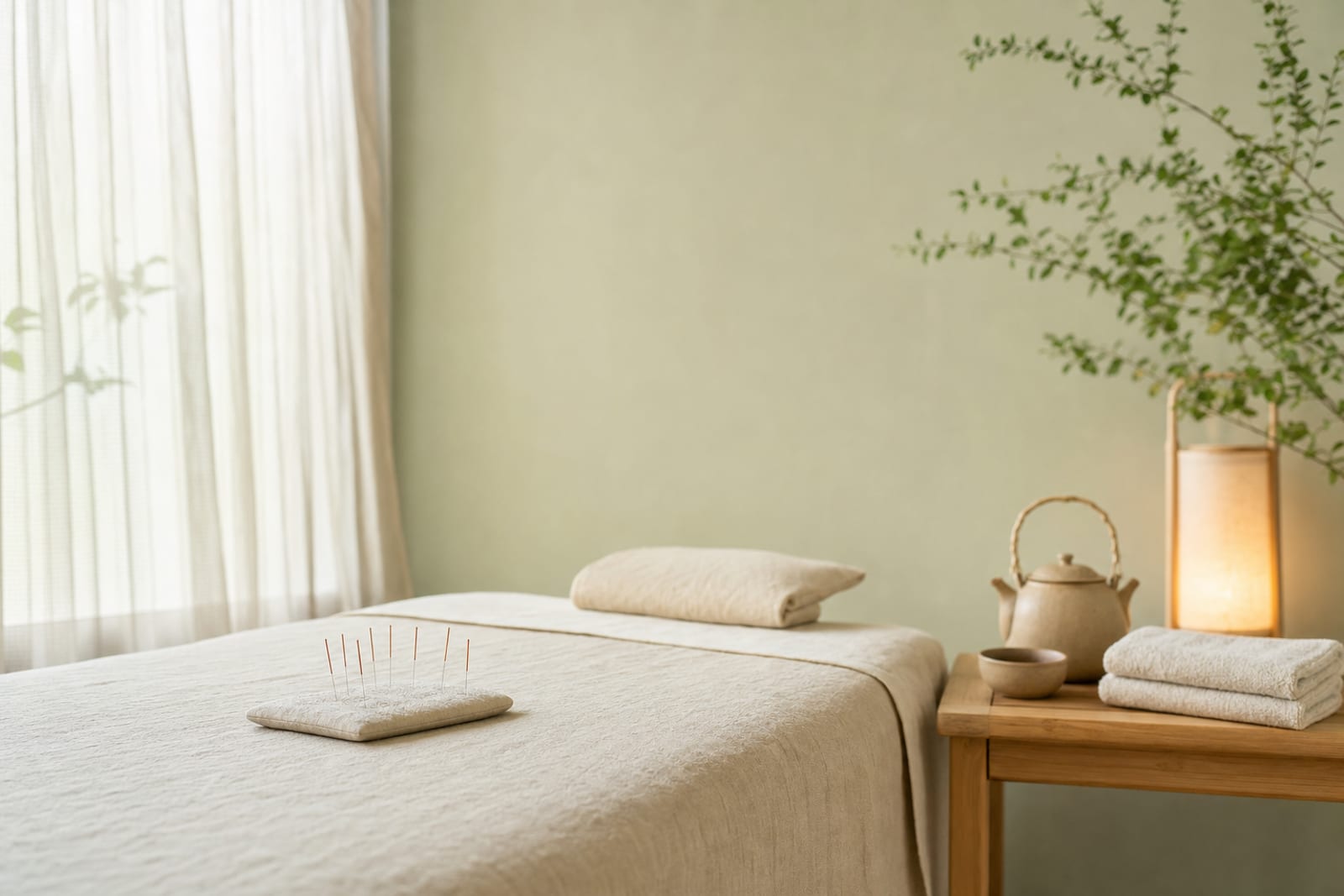 The calm treatment room in warm light