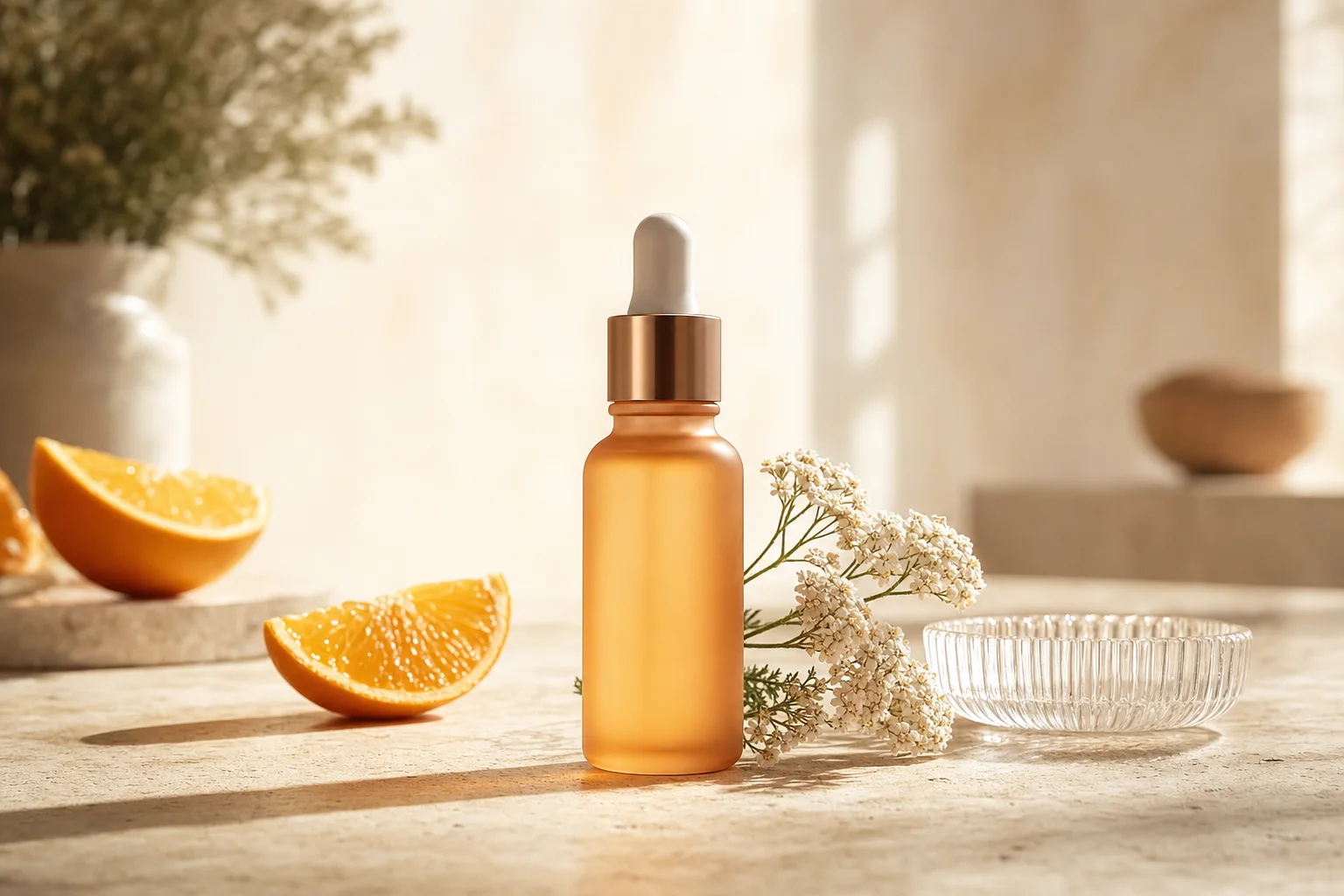 Dawn Serum — Vitamin C + Ferulic, styled product photograph