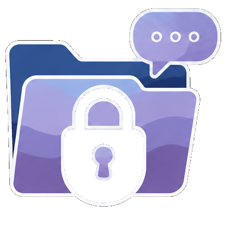 Illustration: a folder with a padlock on it beside a chat bubble, the client files locked away from the AI chat
