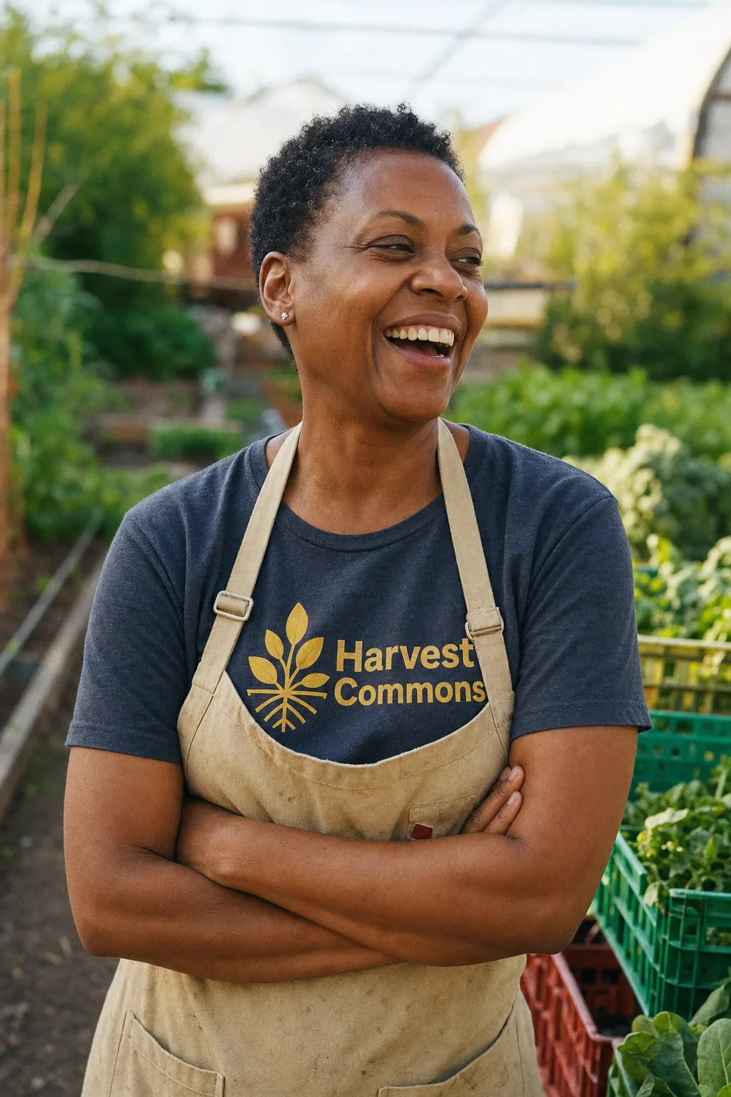 Nia Okoye at the free market, daylight, mid-laugh