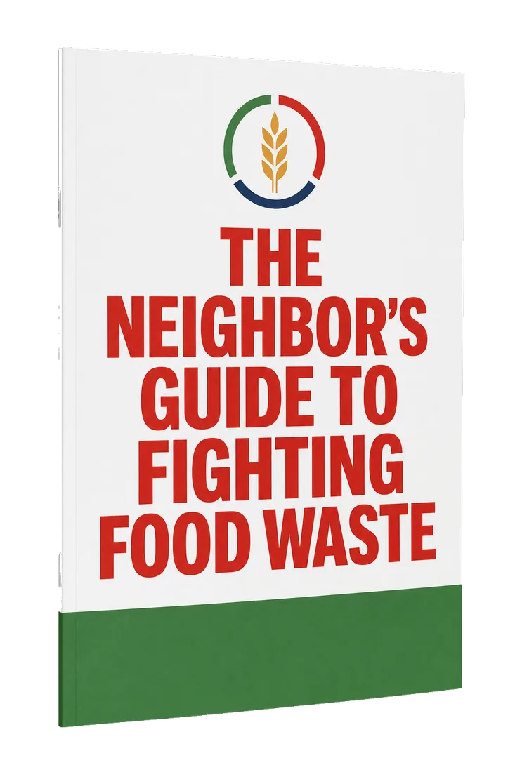 The Neighbor's Guide to Fighting Food Waste — a softcover booklet, tomato title on a white cover