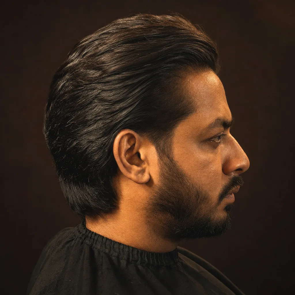 Slicked-back classic cut with sharp ear outline