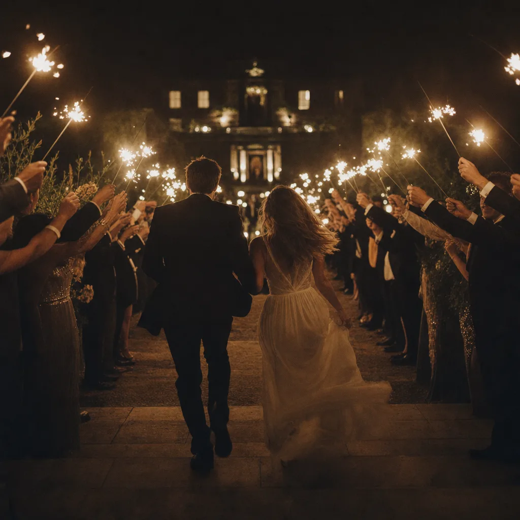 A sparkler exit down the drive at night