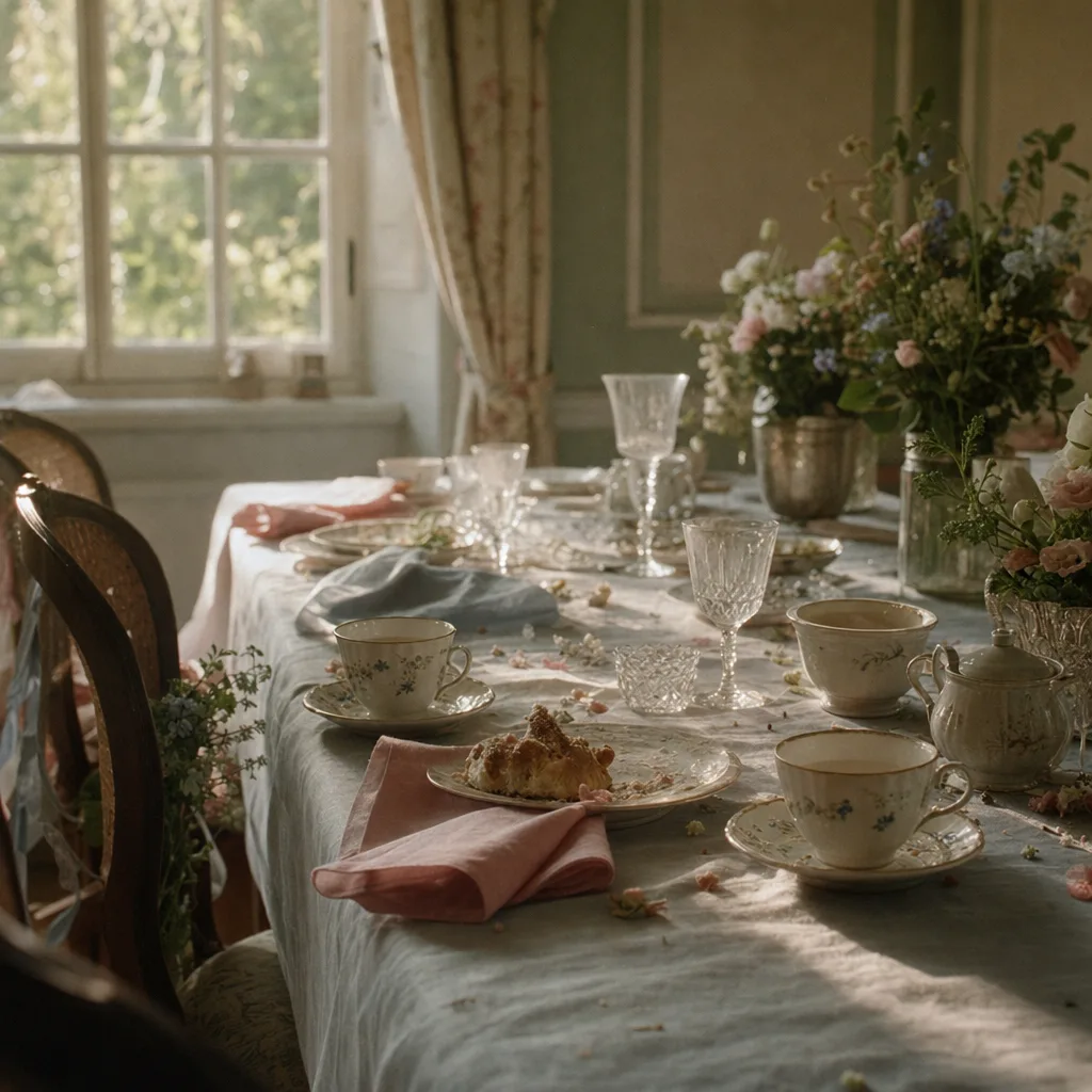 Morning-after tea among the debris of the party