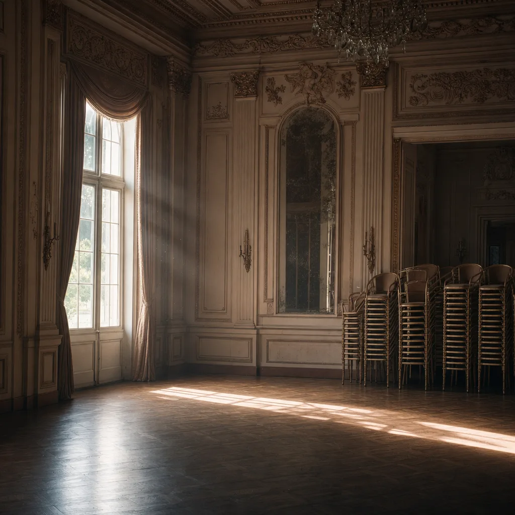 The empty ballroom resting after the weekend