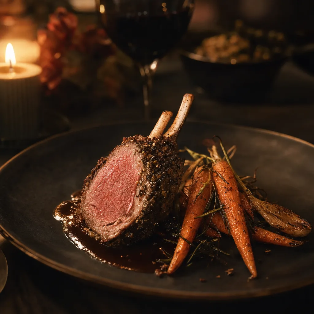 Estate lamb main with ember carrots, candlelit
