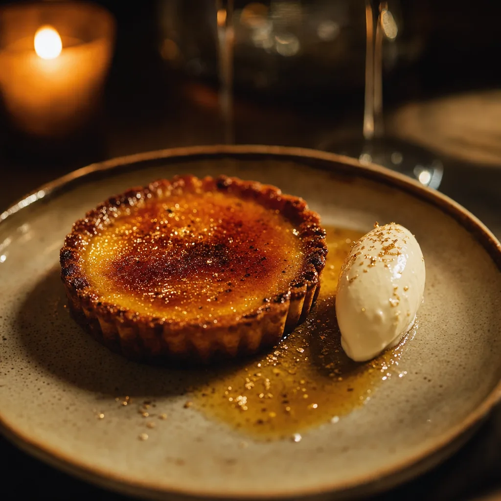Burnt-honey tart with cellar cream, candlelit