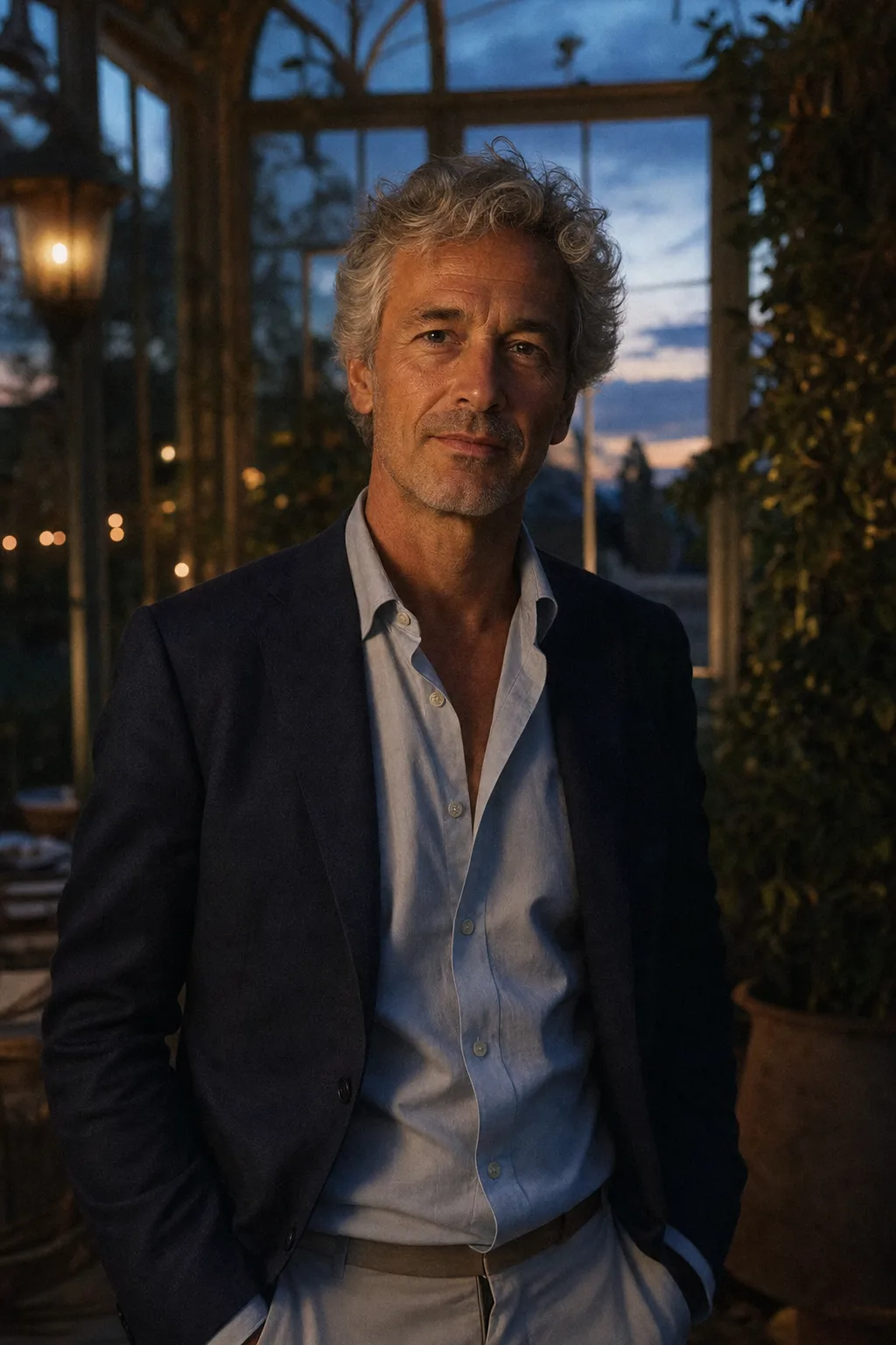 Tomas Whitmore in the orangery in dusk light