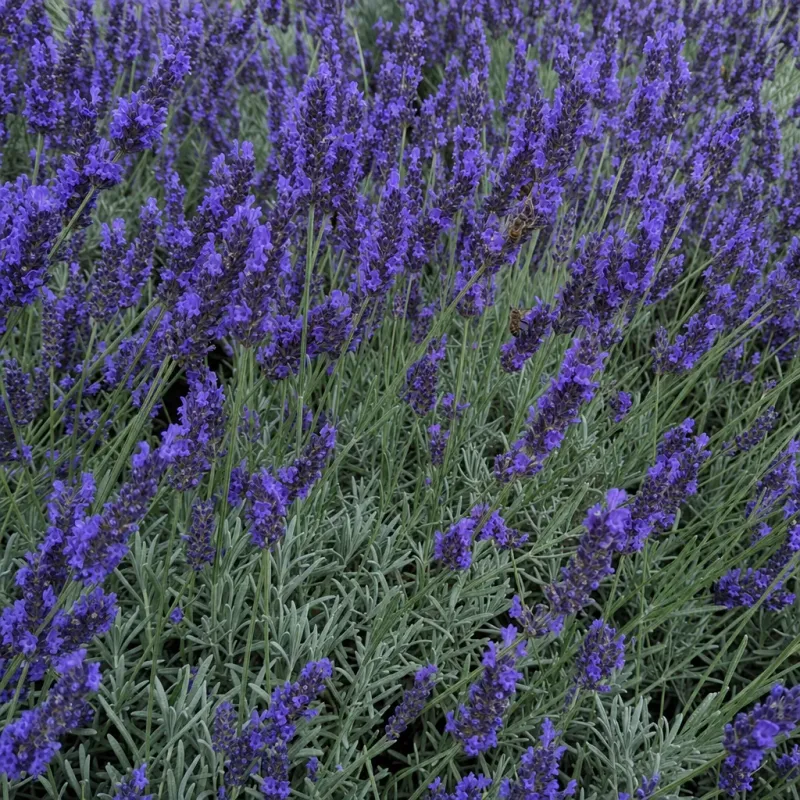 Flowering lavender spikes over silver-green foliage