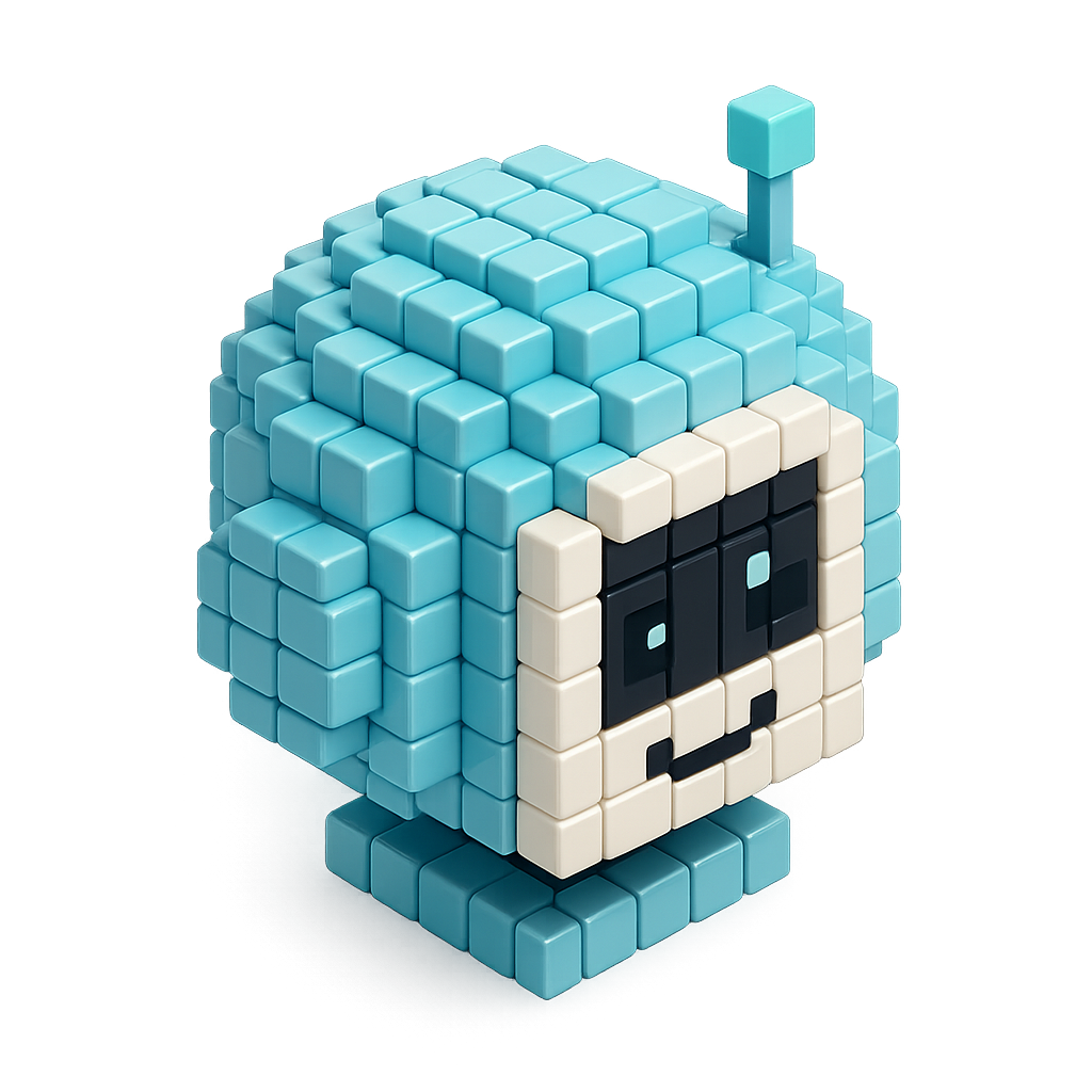 Voxel robot head with friendly eyes