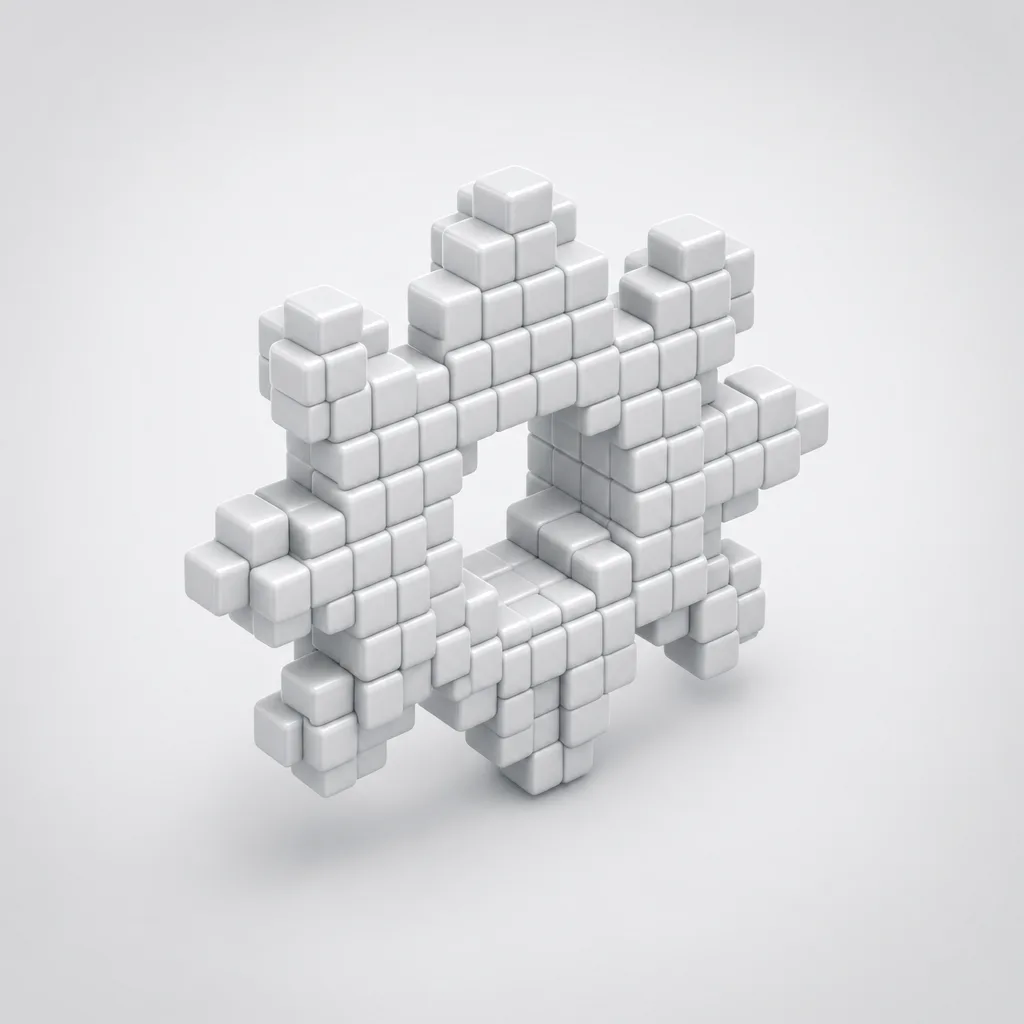 Voxel gear built from light-grey cubes