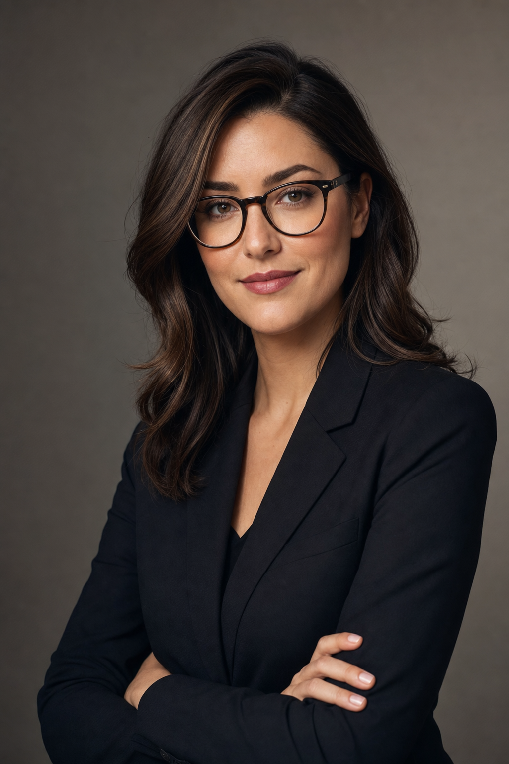 Portrait of a woman with glasses, studio light