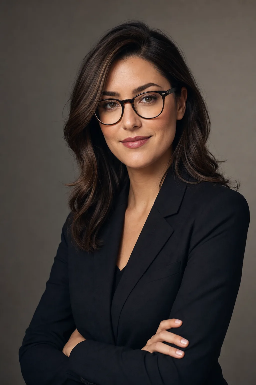Portrait of a woman with glasses, studio light