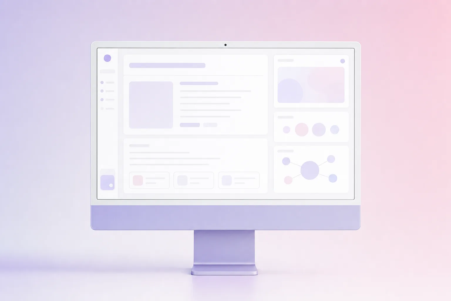 Desktop monitor mockup showing a light editorial research tool