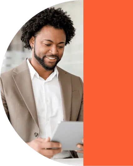 Consultant reviewing figures on a tablet