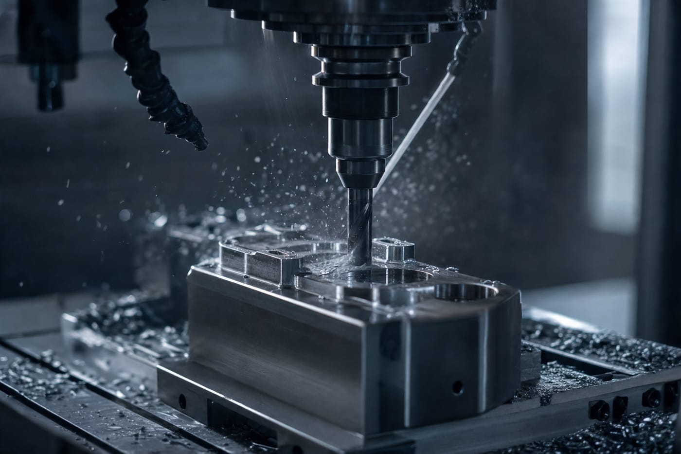 A precision CNC machine cutting a metal component
