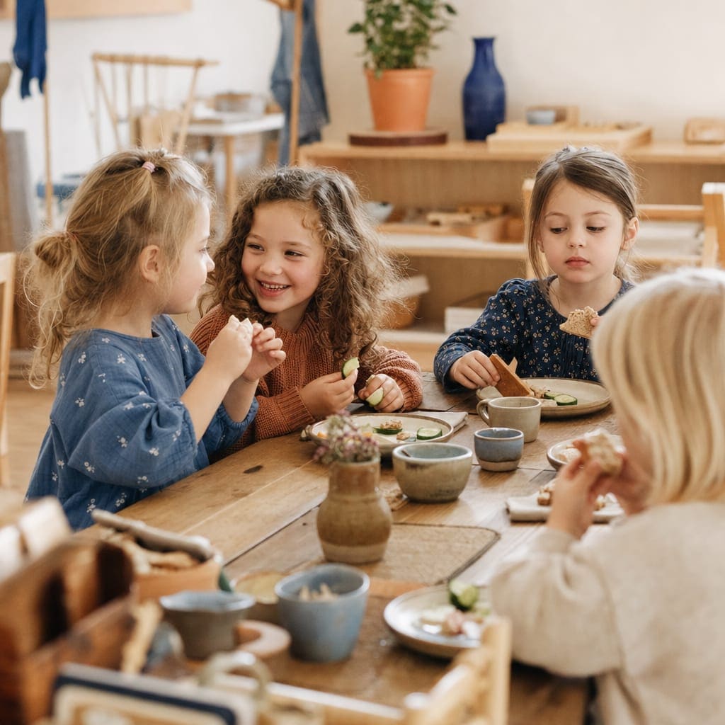 Children at a shared snack table