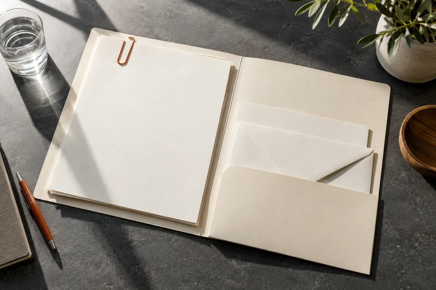 Correspondence gathered in an open folder