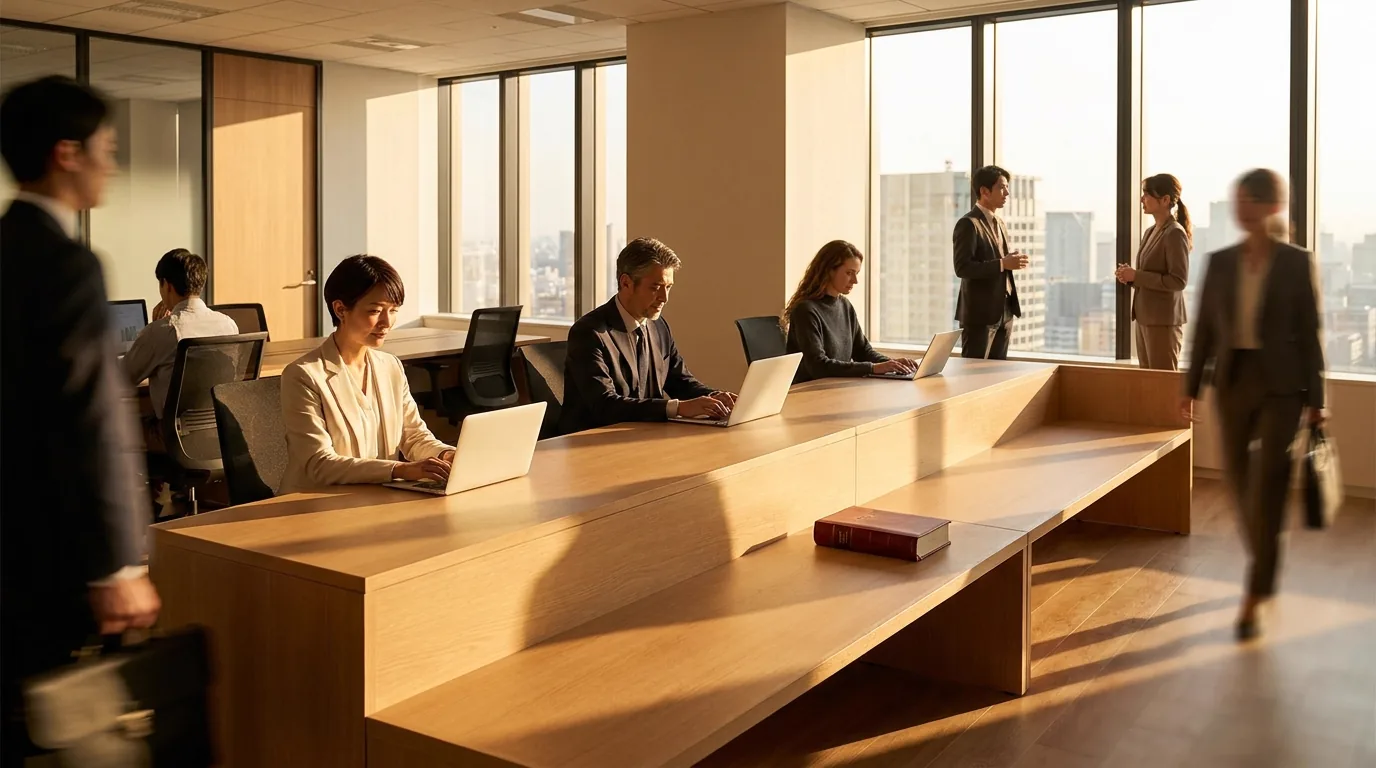 An open-plan office floor humming with people at work.
