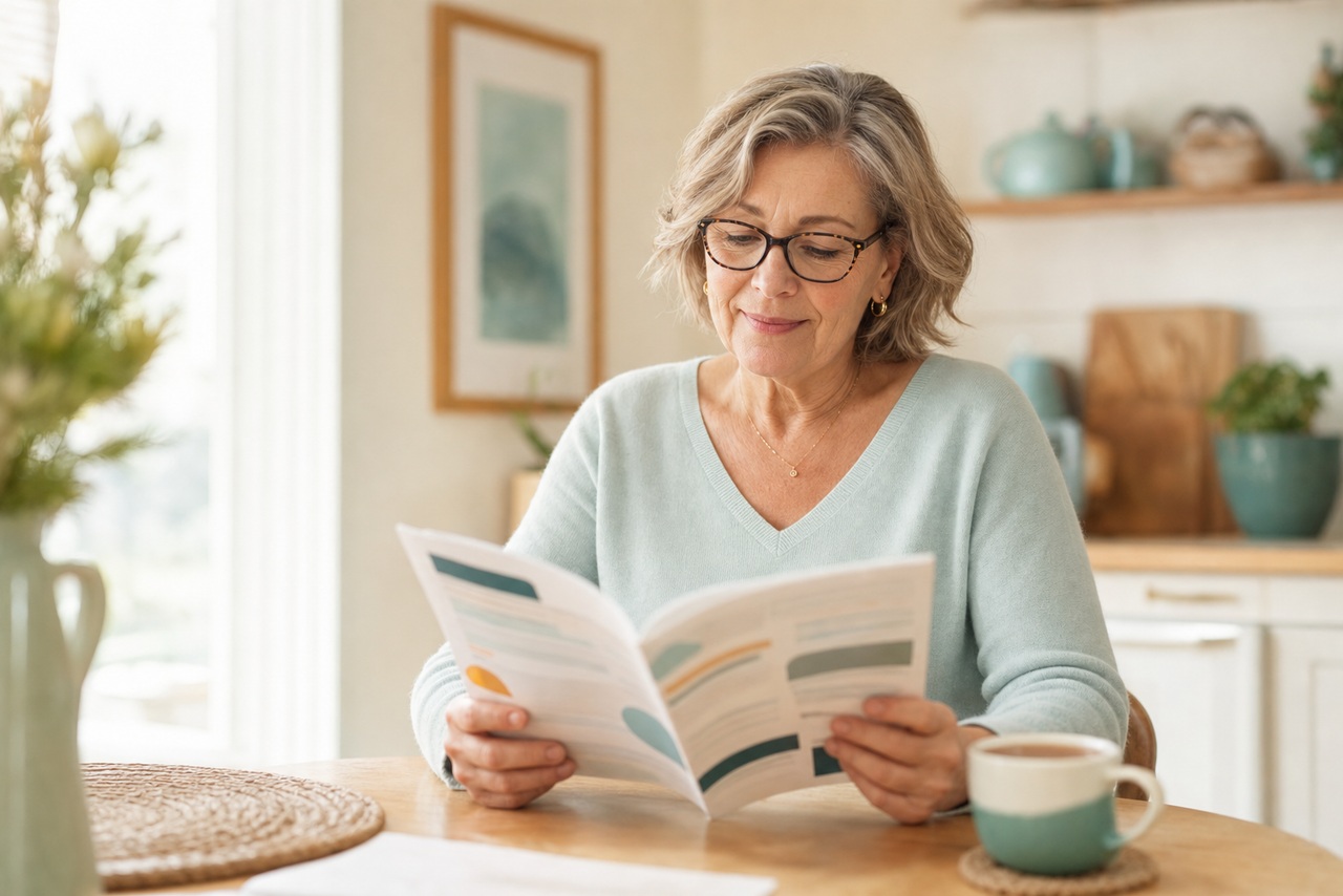 A person reading a clear, friendly guide at a kitchen table in warm morning light