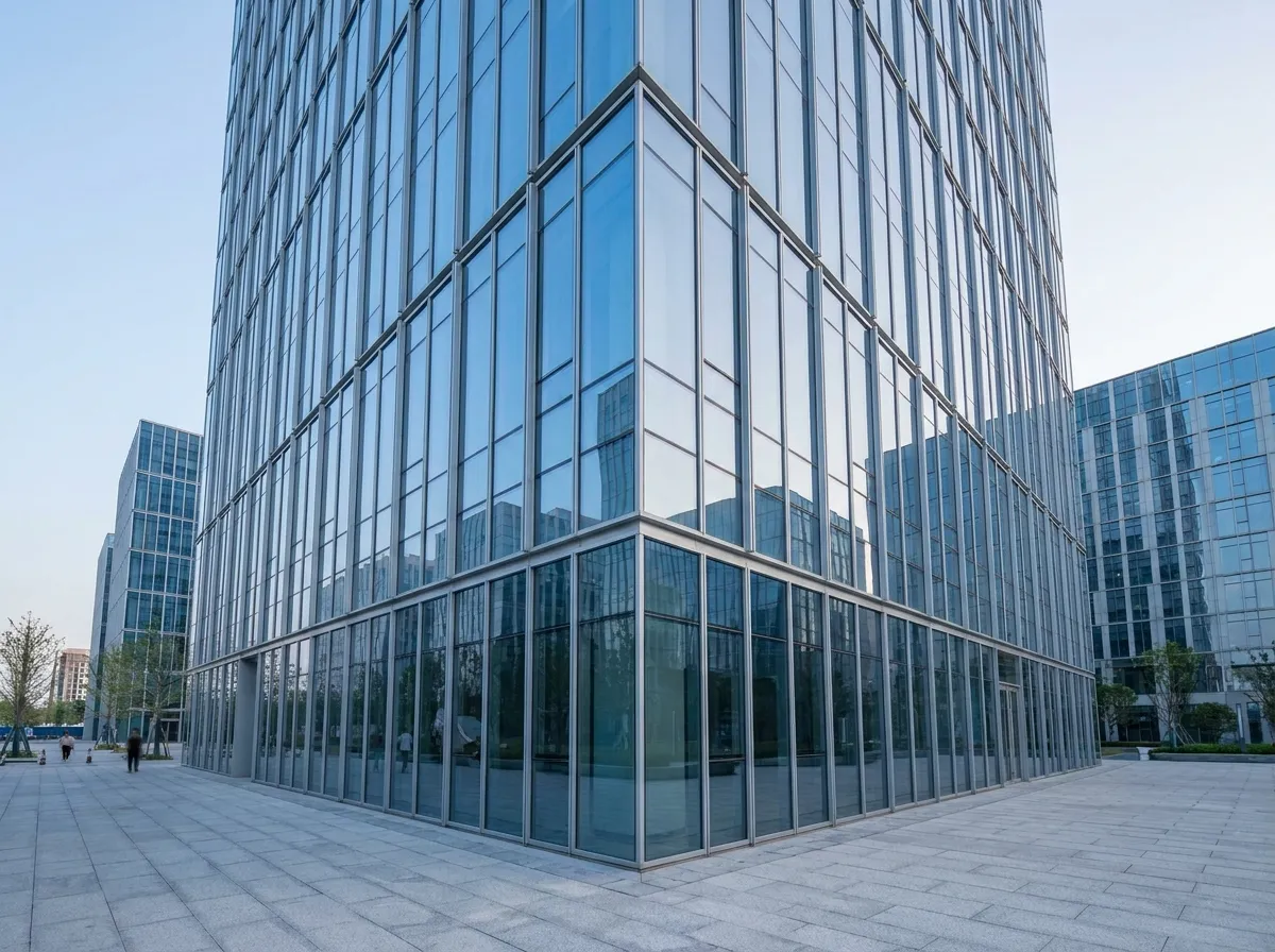 Glass office tower facade — illustrative