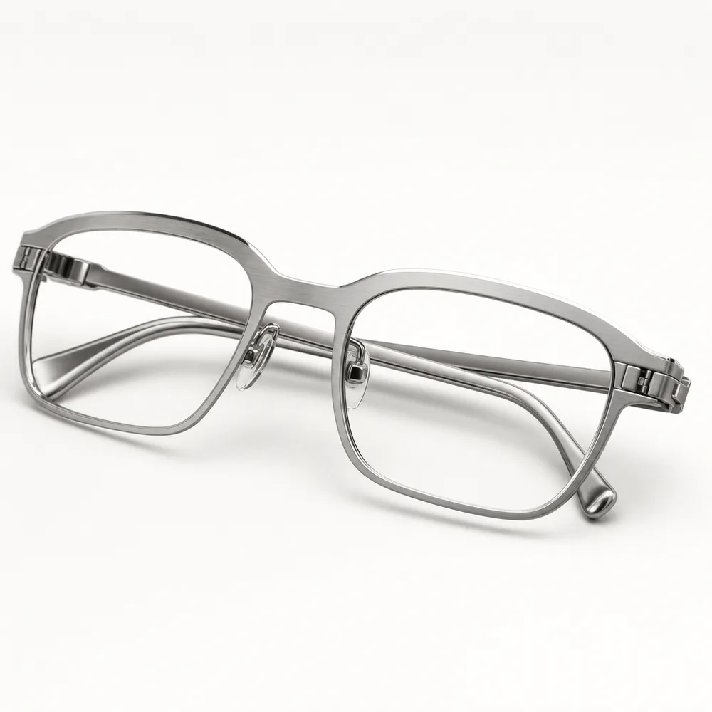 Macro shot of a thin surgical steel frame with a brushed matte front and a polished rim edge.