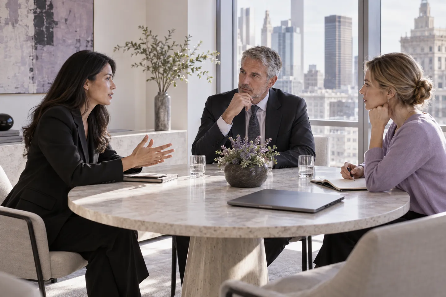 Several perspectives around a round meeting table