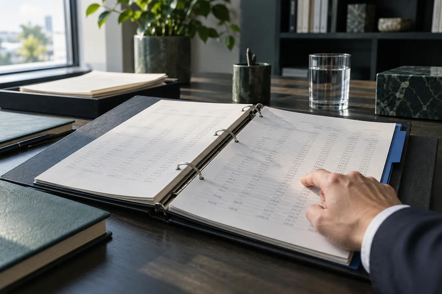 A finger keeping place in a financial record binder