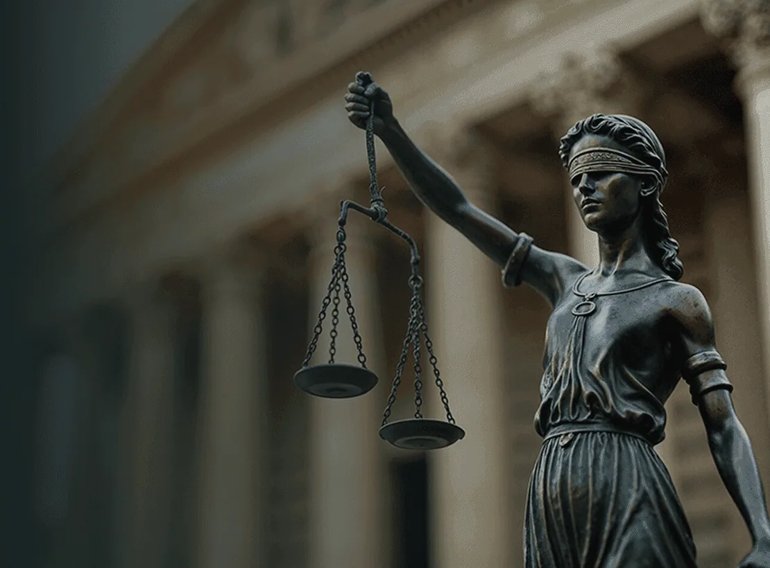 Bronze statue of Lady Justice holding scales